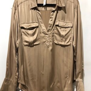 Anthropologie Split Back Satin Champagne Blouse